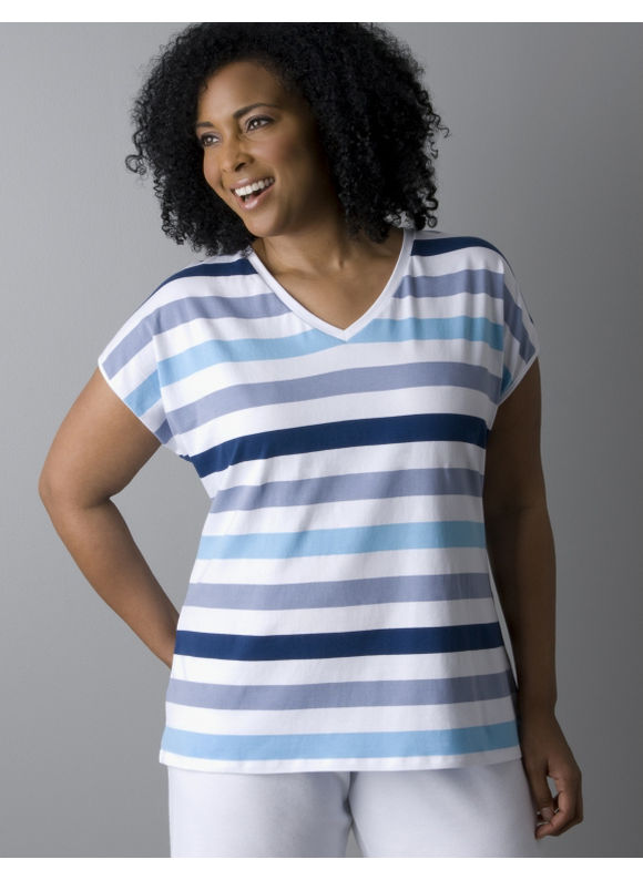 Lane Bryant Women's Plus Size/White Striped knit tee 