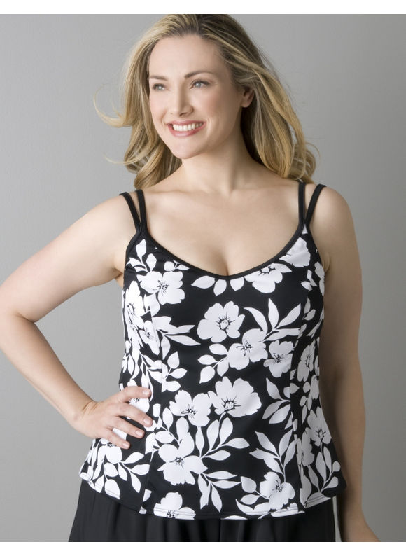 Floral silhouette swim tank by Miraclesuit  Womens Plus SizeBlack  White 