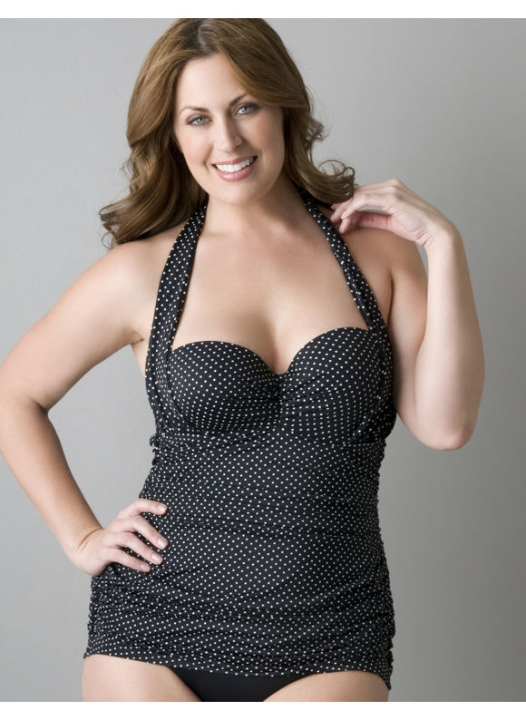 Retro shirred swimsuit - Women's Plus Size/Black/White - Size 20