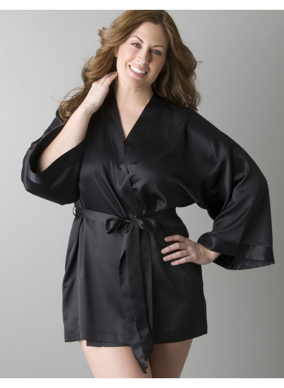 Silky wrap robe - Women's Plus Size/Black