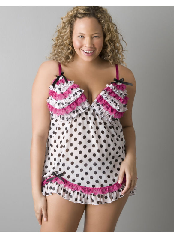 Polka dot ruffle babydoll - Women's Plus Size/Polka Dots - Size 14/16,18/20,