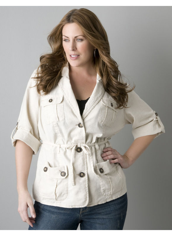 Linen cargo jacket - Women's Plus Size/Grape Leaf, Natural - Size 14,16,18,20,22,