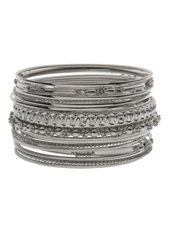 16 textured silvertone bangle bracelet set  Womens Plus Size  Size One Size