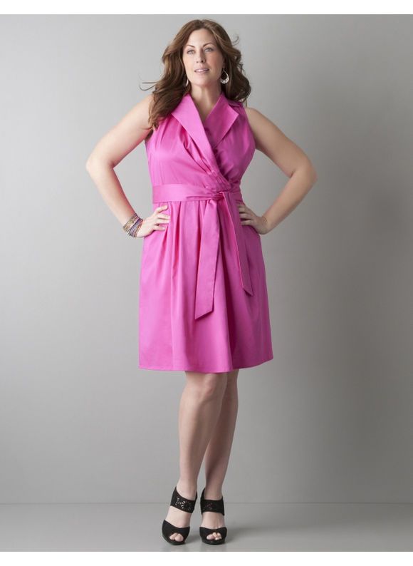 Surplice sateen dress - Women's Plus Size/Honeysuckle, Sunshine, Fresh Khaki,