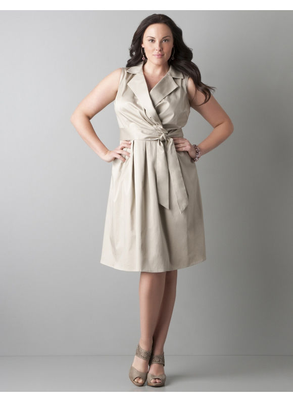Surplice sateen dress - Women's Plus Size/Fresh Khaki - Size 20
