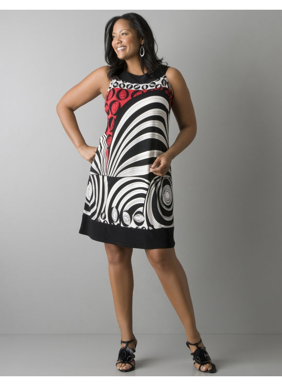 Abstract swirl Aline dress  Womens Plus SizeBlack  Size 141618202224