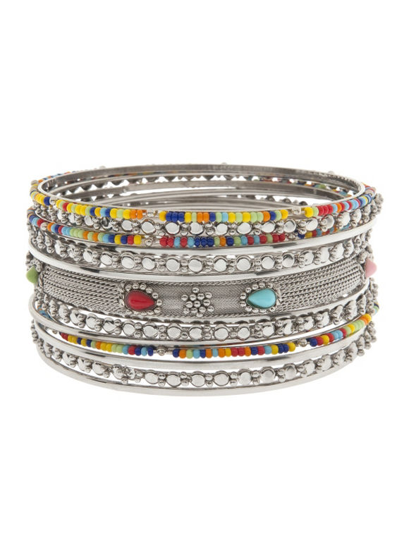 13 piece beaded bangle bracelet set  Womens Plus SizeSilvertone  Size One