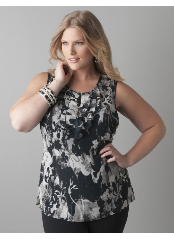 Pasazz.net Favorite - Lane Bryant Shadow floral sleeveless blouse - Women's Plus Size/Black