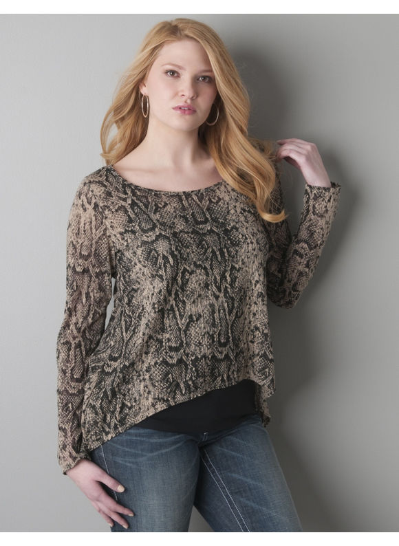 Sheer snake print sharkbite top by Seven7 - Women's Plus