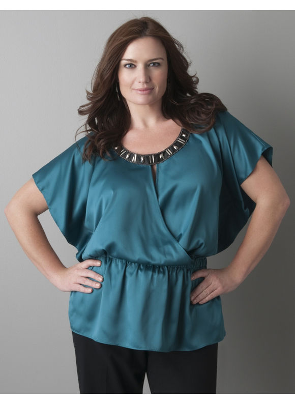 Pasazz.net Favorite - Lane Bryant Embellished dropwaist surplice blouse - Women's Plus