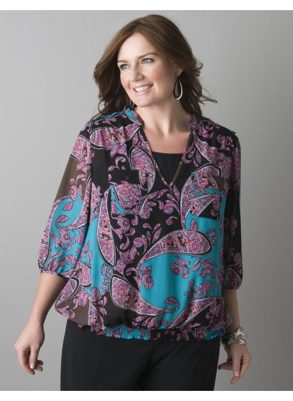 Paisley sheer peasant blouse - Women's Plus