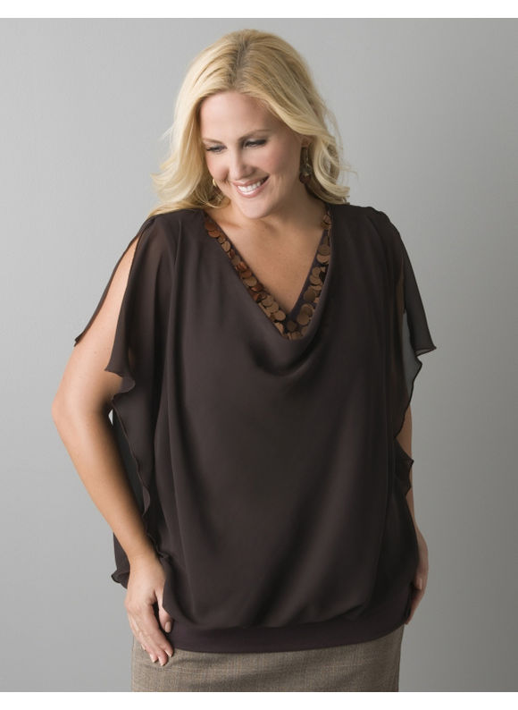 Pasazz.net Favorite - Lane Bryant Spangled band bottom blouse - Women's Plus Size/Chocolate