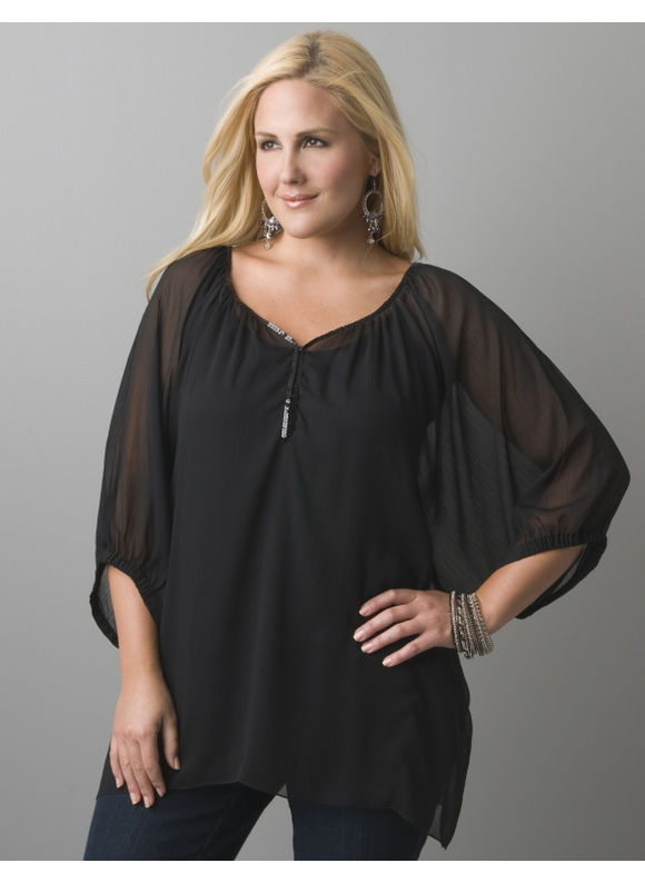 Pasazz.net Favorite - Lane Bryant Sequin trim sheer blouse - Women's Plus Size/Black - Size