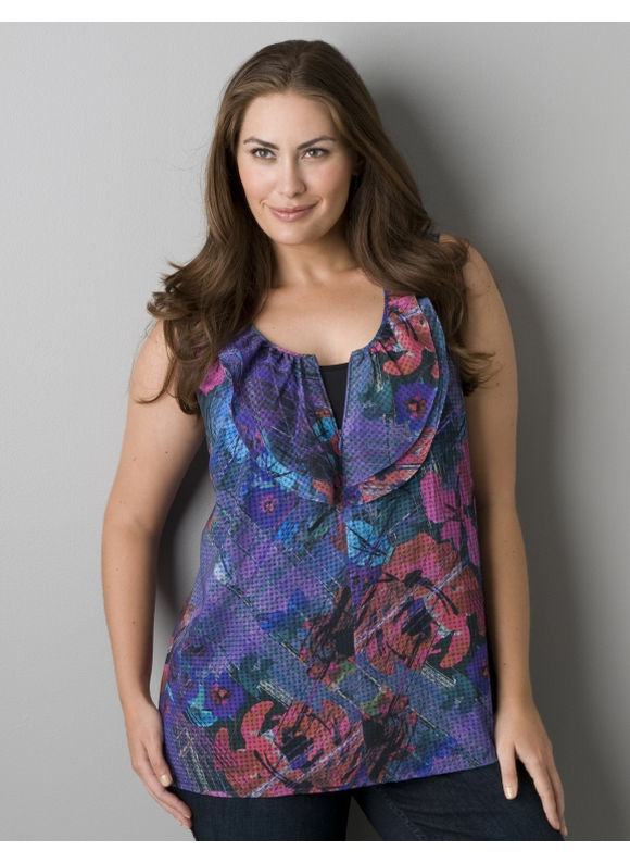 Pasazz.net Favorite - Lane Bryant Crosshatch floral sleeveless blouse - Women's Plus