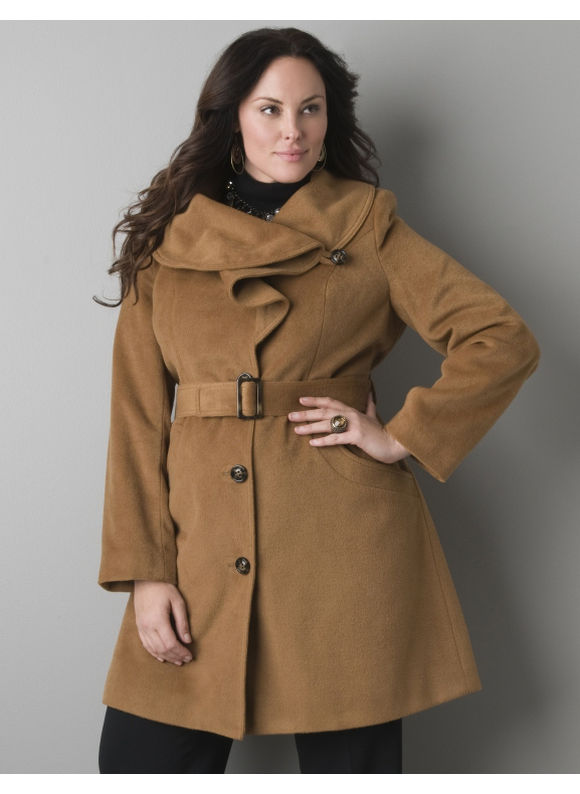 Lane Bryant Ruffled collar coat - Women's Plus Size/Tannin - Size