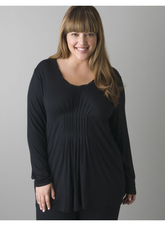Pasazz.net Favorite - Lane Bryant Pintuck long sleeve sleep top - Women's Plus Size/Black -