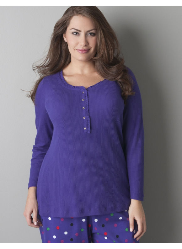 Pasazz.net Favorite -  Lane Bryant Long sleeve thermal henley top - Women's Plus Size/Iris -