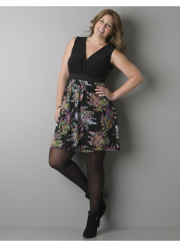 Lane Bryant Sleeveless floral twofer dress - Women's Plus Size/Black -