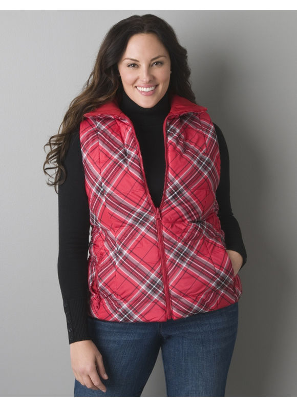 Lane Bryant Reversible plaid puffer vest - Women's Plus Size/True red