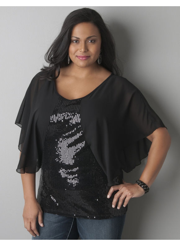 Lane Bryant Chiffon sleeve sequin top by Seven7 - Women's Plus