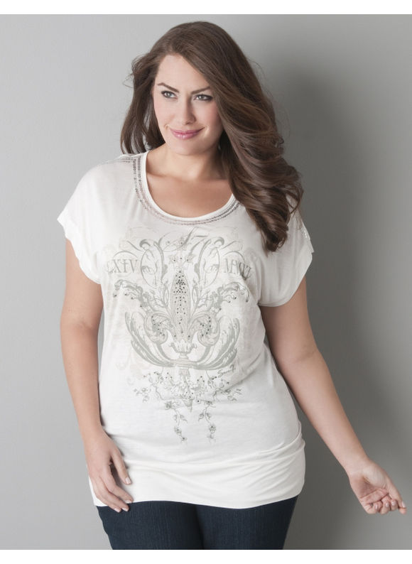 Lane Bryant Keyhole back fleur de lis tee by Seven7 - Women's Plus