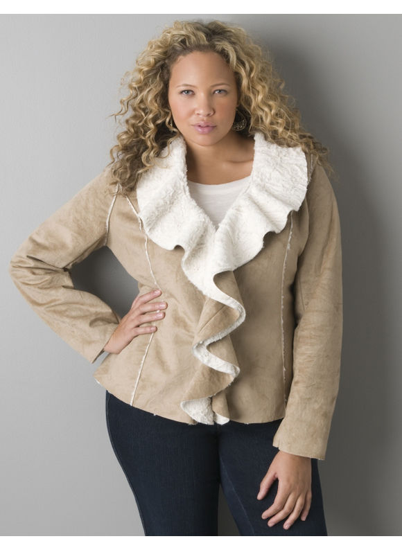 Lane Bryant Ruffled shearling jacket - Women's Plus Size/Tannin -