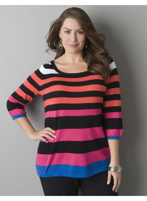 Lane Bryant 3/4 sleeve striped sweater - Women's Plus Size/Stripes -