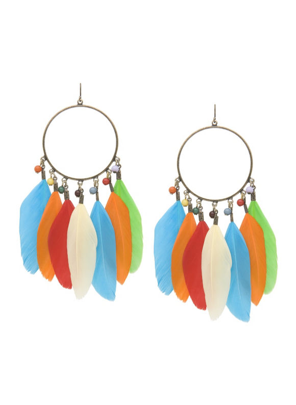 Lane Bryant Bead & feather hoop earrings by - /Multi - Size One Size