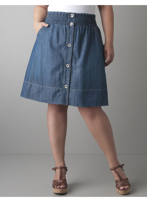 Pasazz.net Favorite - Lane Bryant Button front denim skirt - Women's Plus Size/Dark rinse