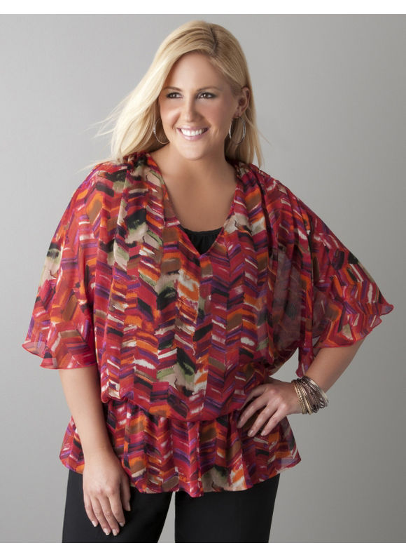 Pasazz.net Favorite - Lane Bryant Drop waist print blouse - Women's Plus Size/True red -
