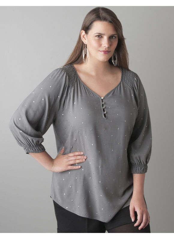 Pasazz.net Favorite - Lane Bryant Studded peasant blouse - Women's Plus Size/Castlerock -