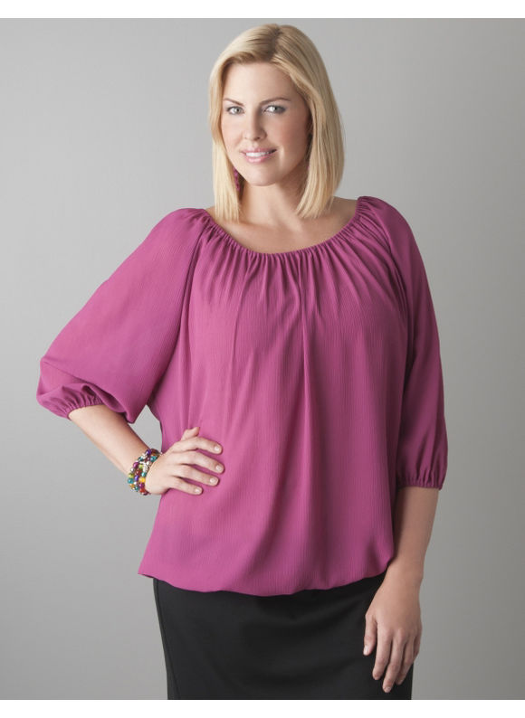 Pasazz.net Favorite - Lane Bryant Sheer peasant blouse - Women's Plus Size/FSTVLFUCHSIA -