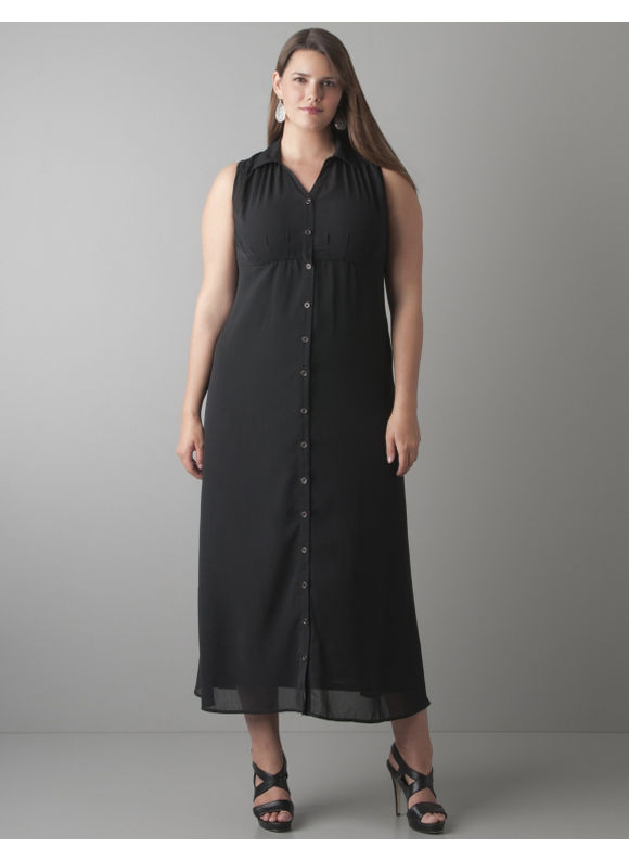 Lane Bryant Chiffon maxi shirt dress - Women's Plus Size/Black - Size