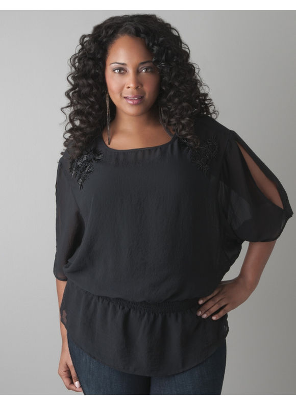 Pasazz.net Favorite - Lane Bryant Beaded dolman blouse - Women's Plus Size/Black - Size