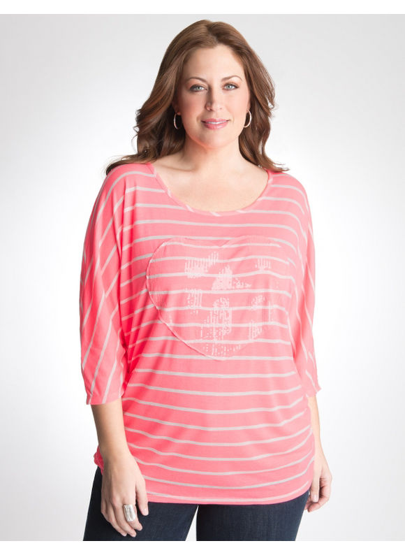 Lane Bryant Sequin heart tunic - Women's Plus Size/Knockout pink -