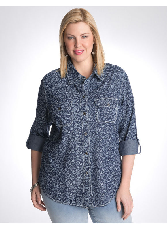 Lane Bryant Paisley shirt by Seven7 - Women's Plus Size/Dark rinse