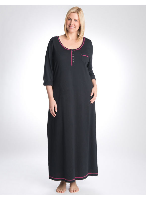 Lane Bryant Roll sleeve sleep maxi - Women's Plus Size/Black - Size