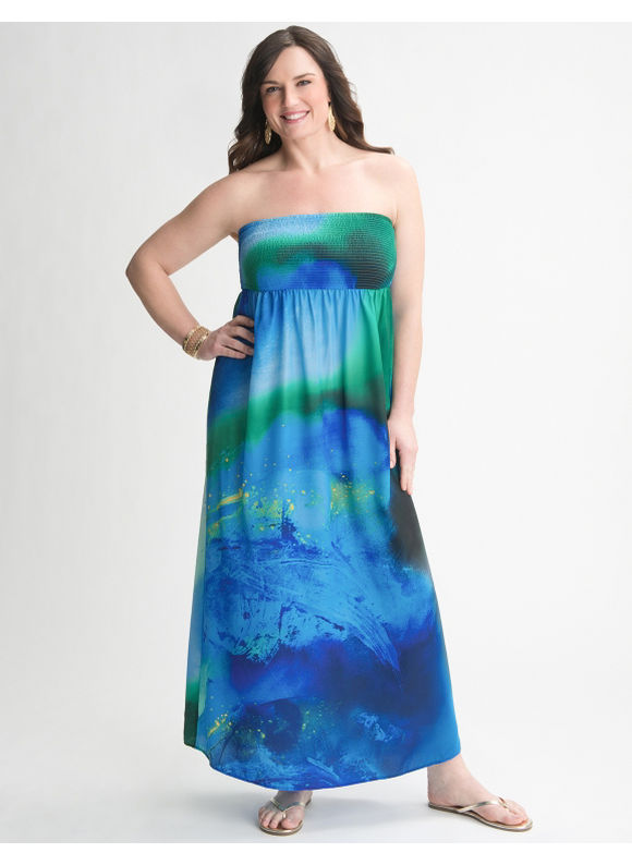 Lane Bryant Watercolor strapless maxi dress - Women's Plus