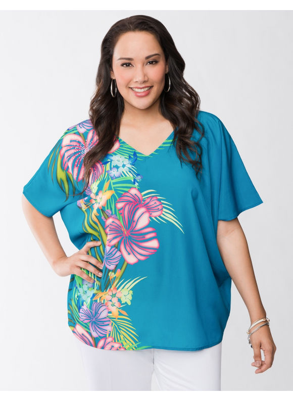 Lane Bryant Plus Size Studded hibiscus top - - Women's Size 18/20, Teal