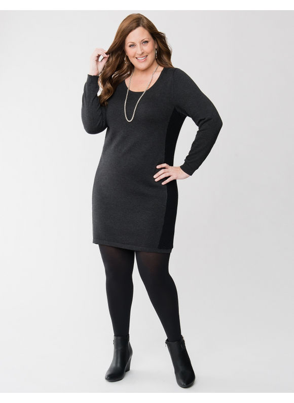 Lane Bryant Plus Size Cabled side sweater dress - - Women's Size 22/24, Dark Charcoal