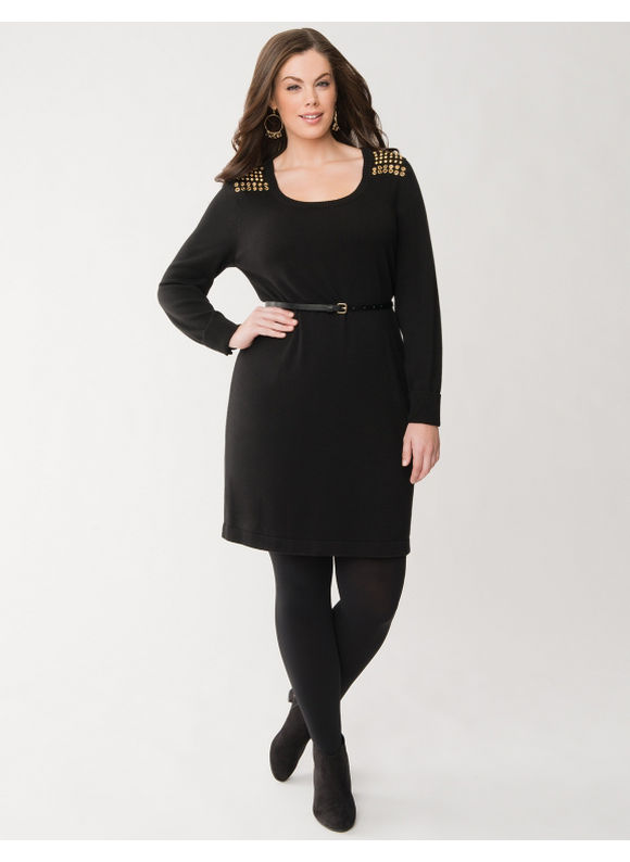 Lane Bryant Plus Size Studded sweater dress - - Women's Size 22/24, Black