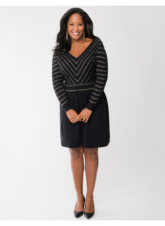 Lane Bryant Plus Size Chevron sweater dress - - Women's Size 14/16, Black