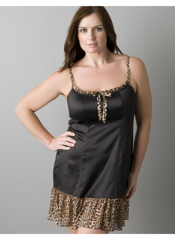 Animal trim padded chemise - Women's Plus Size/Black