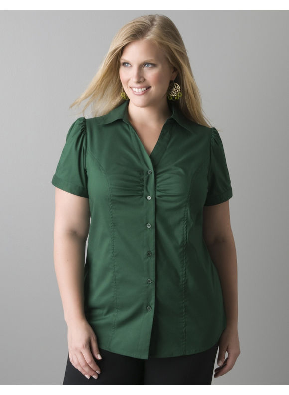 Short sleeve button front shirt - Women's Plus Size/Mallard Green