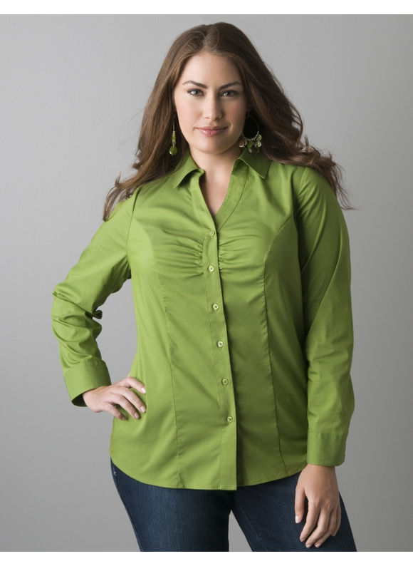 Long sleeve button front shirt - Women's Plus Size/Basil