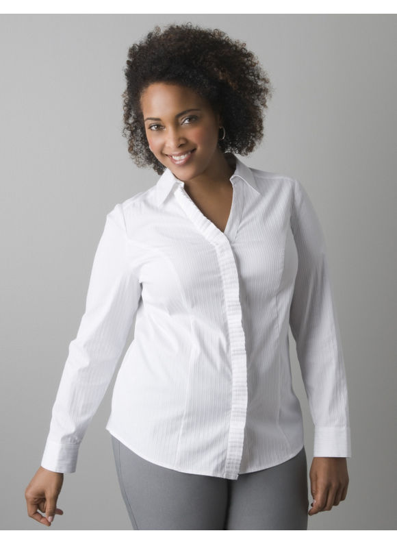 Lane Bryant Pleated front long sleeve shirt - Women's Plus Size/White,