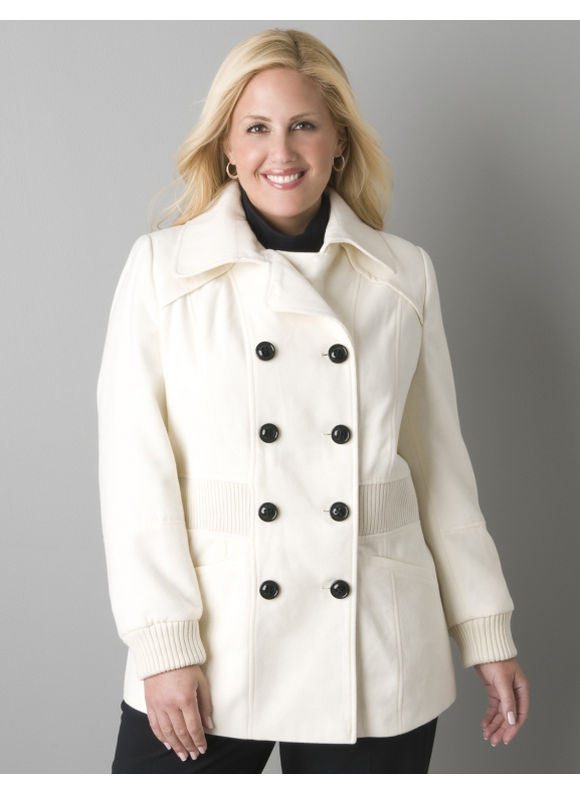 Lane Bryant Ribbed accent peacoat - Women's Plus Size/Gardenia