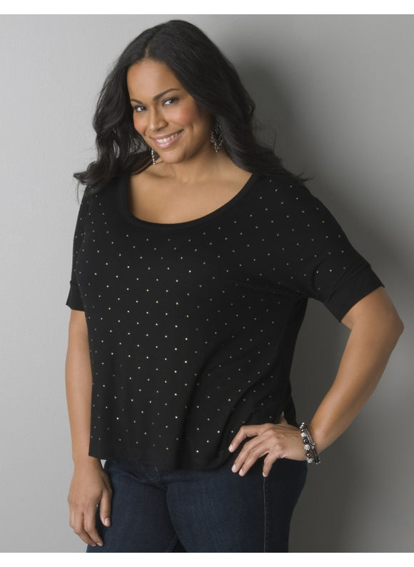 Lane Bryant Rhinestone short sleeve top - Women's Plus Size/Black -