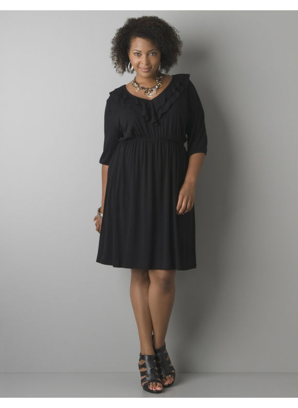 Pasazz.net Favorite - Lane Bryant Ruffled V-neck knit dress - Women's Plus Size/Black -