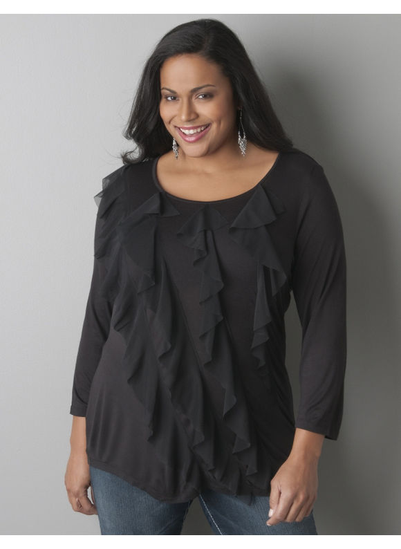 Lane Bryant Long sleeve mesh ruffle top by Seven7 - Women's Plus